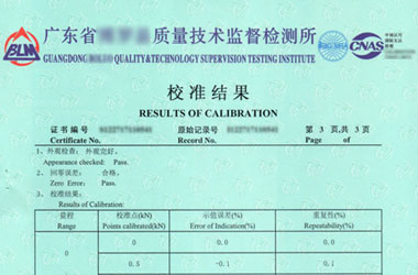 力學儀器計量證書報告結果頁圖片